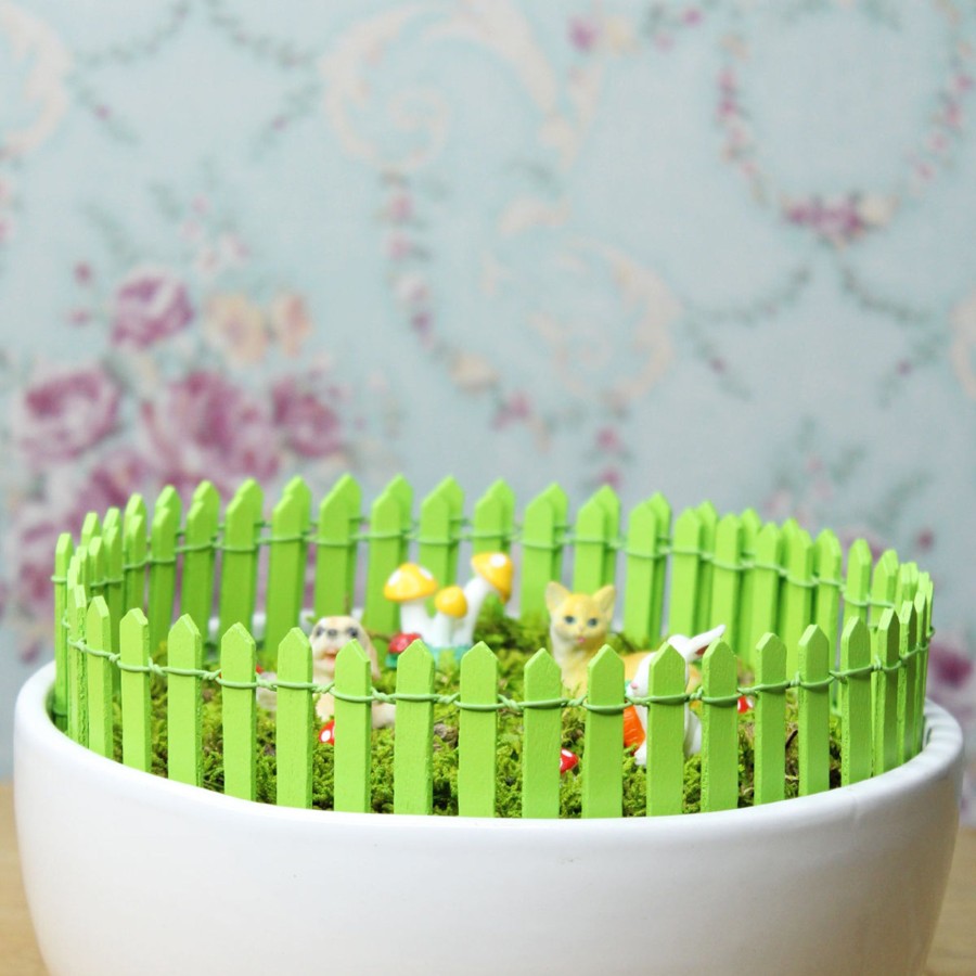 Miniature Fairy Garden Wonderland | Wonderland Set Of 2 Miniature Toys Long Fence (Green)