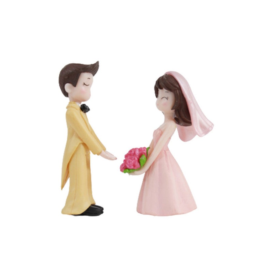 Miniature Fairy Garden Wonderland | Marriage Couple- (Pink And Beige)( Miniature Toys , Cake Toppers , Small Figuine, Valentine Couple)