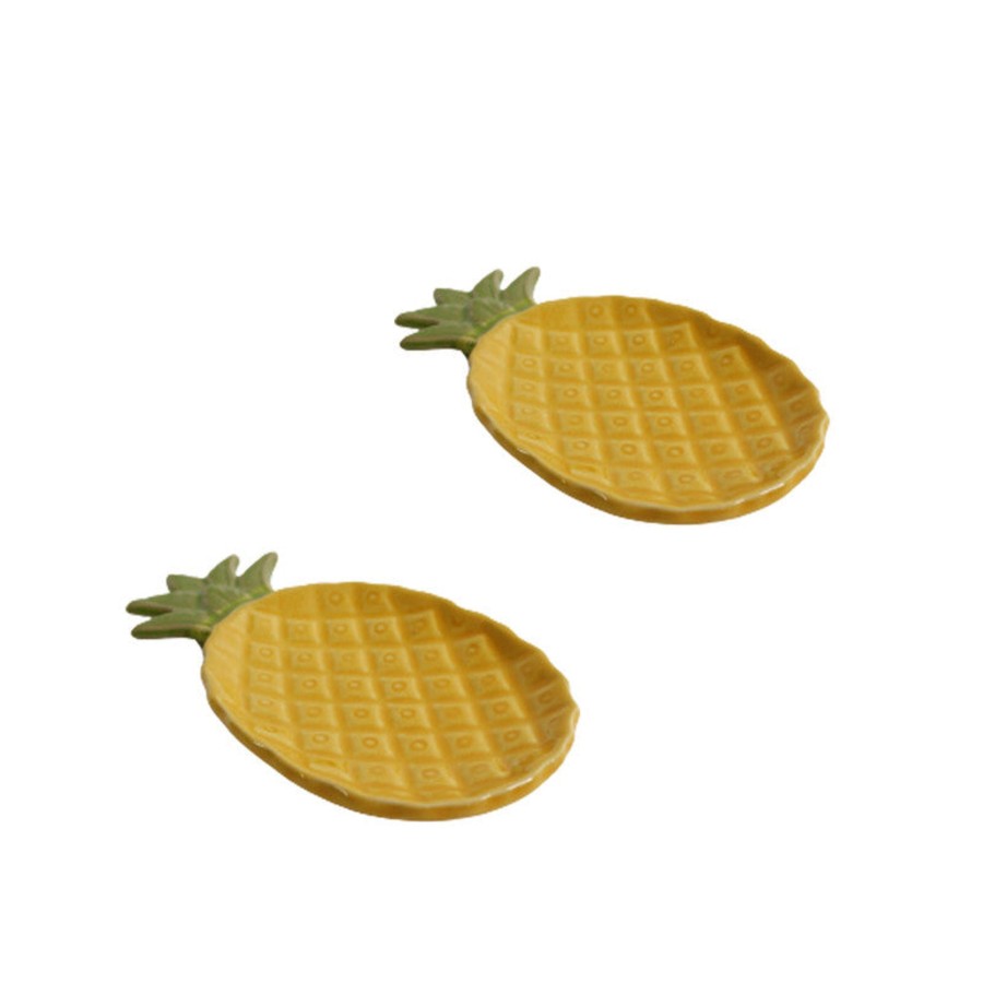 Home Decor Wonderland Trays & Platters | Wonderland Imported Pineapple Ceramic Tray (Set Of 2)