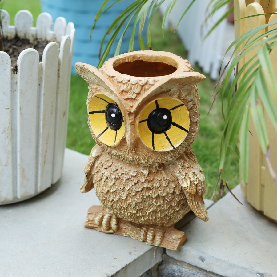 Garden Planters Wonderland | Wonderland Light Brown Owl Planter| Resin Pots For Real Small Plants