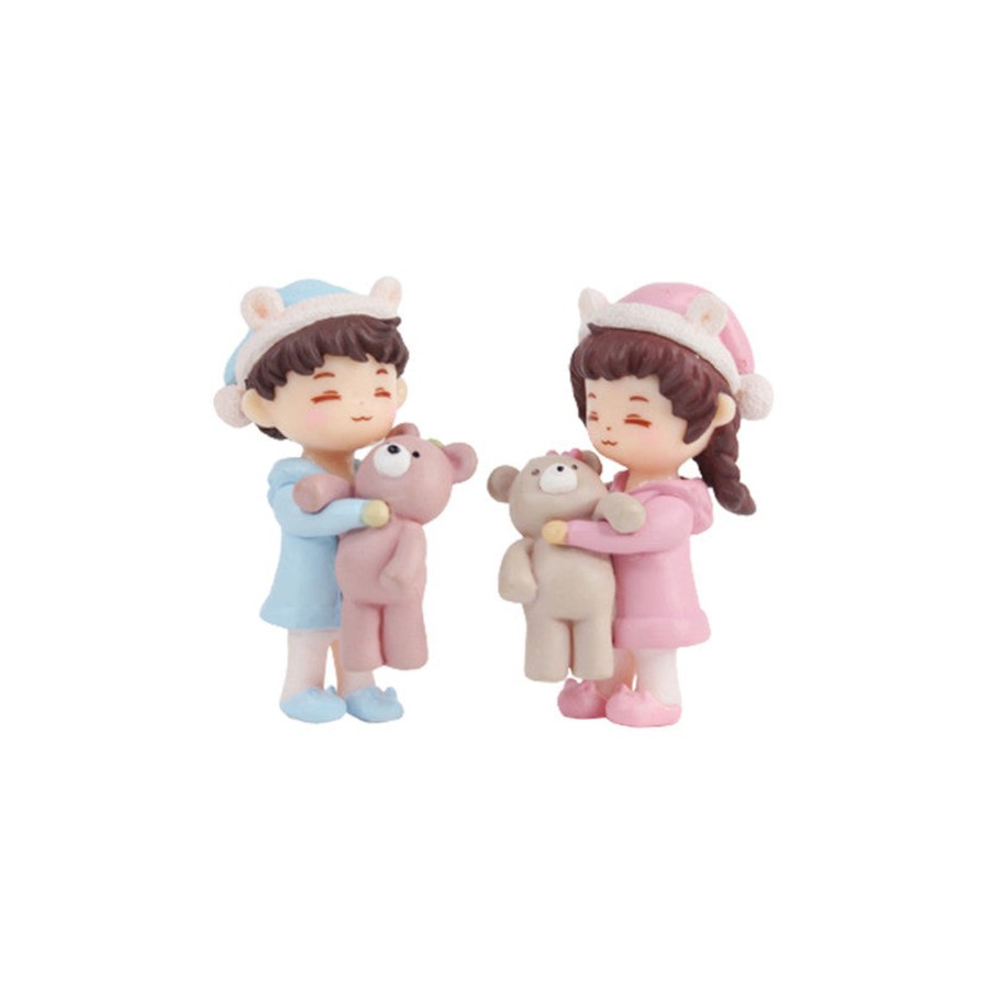 Miniature Fairy Garden Wonderland | Couple Hugging Teddy Couple( Miniature Toys , Cake Toppers , Small Figuine, Valentine Couple)