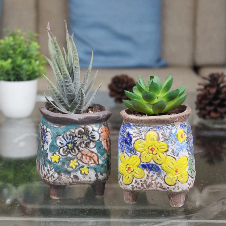 Garden Planters Wonderland | Imported Set Of 2 Ceramic Vintage Small Size Plant Pot