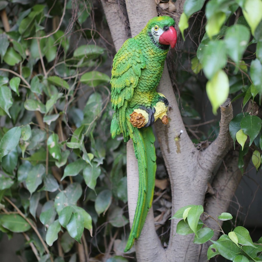 Garden Decor Wonderland Garden Statues | Wonderland Green Parrot-Big Outdoor Statue (Side View)