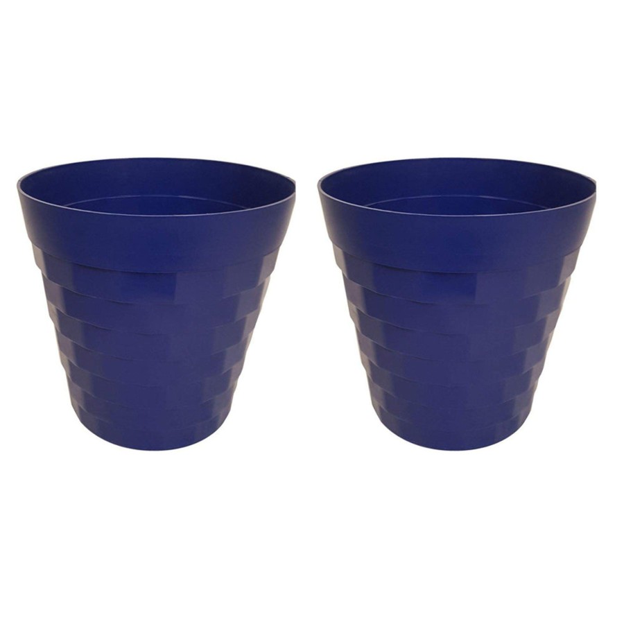 Garden Planters Wonderland | (Set Of 2 ) 12 Inches Brix Pots Outdoor Pots (Set Of 2) (Blue)