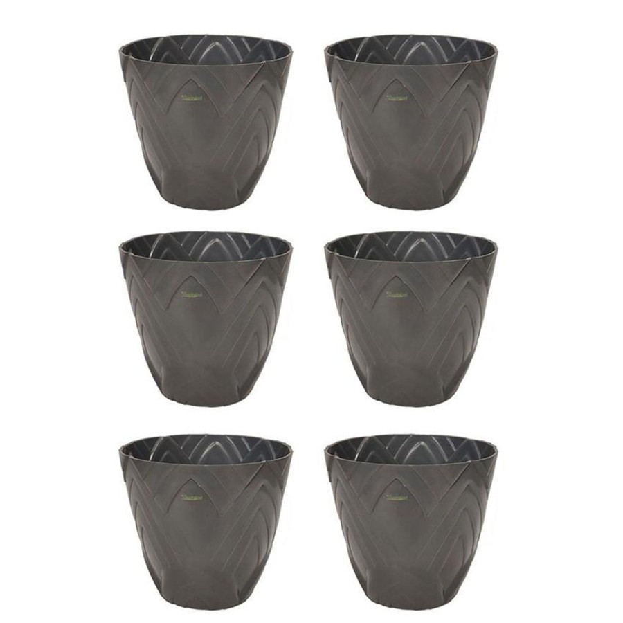 Garden Planters Wonderland | Set Of 6 : Grey Lotus 8 Inches Pp/ Pvc / High Quality Plastic Planter