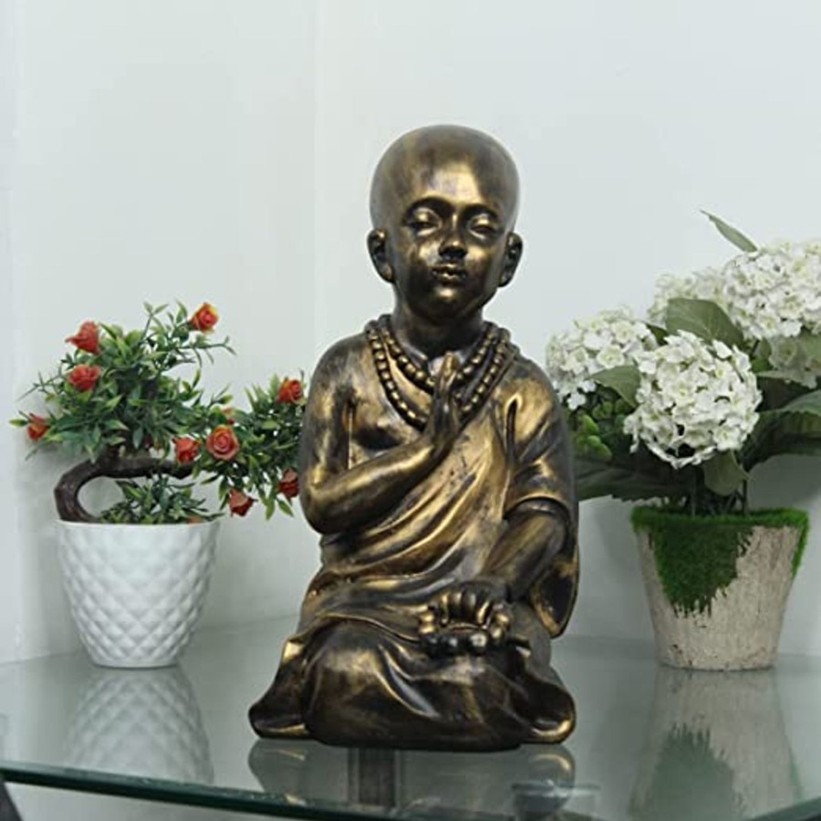 Garden Decor Wonderland Buddha And Monk Statue | Mala Monk Garden Statue In Black