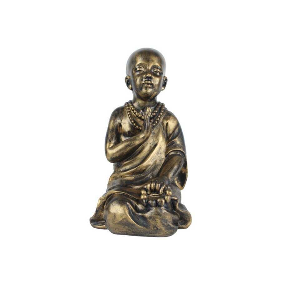 Garden Decor Wonderland Buddha And Monk Statue | Mala Monk Garden Statue In Black