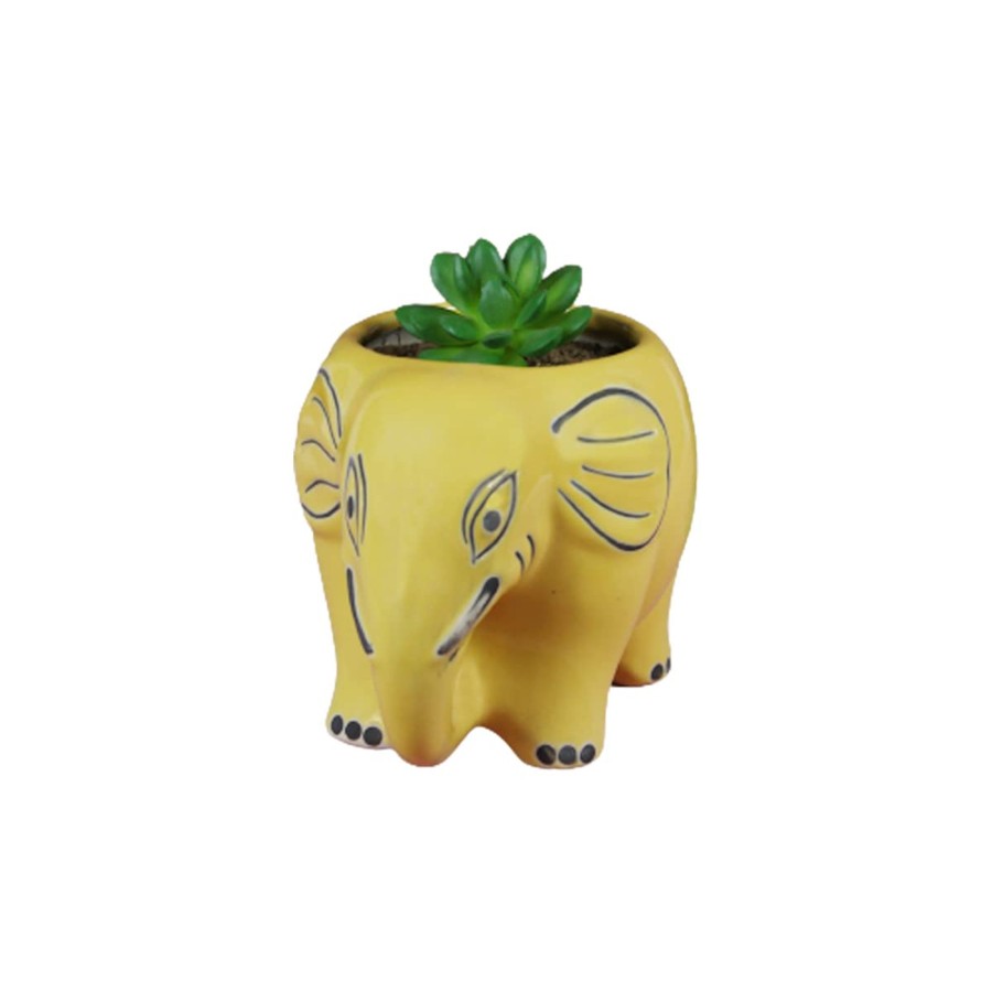 Garden Planters Wonderland | Ceramic New Elephant Pot For Home Decoration (Yellow)