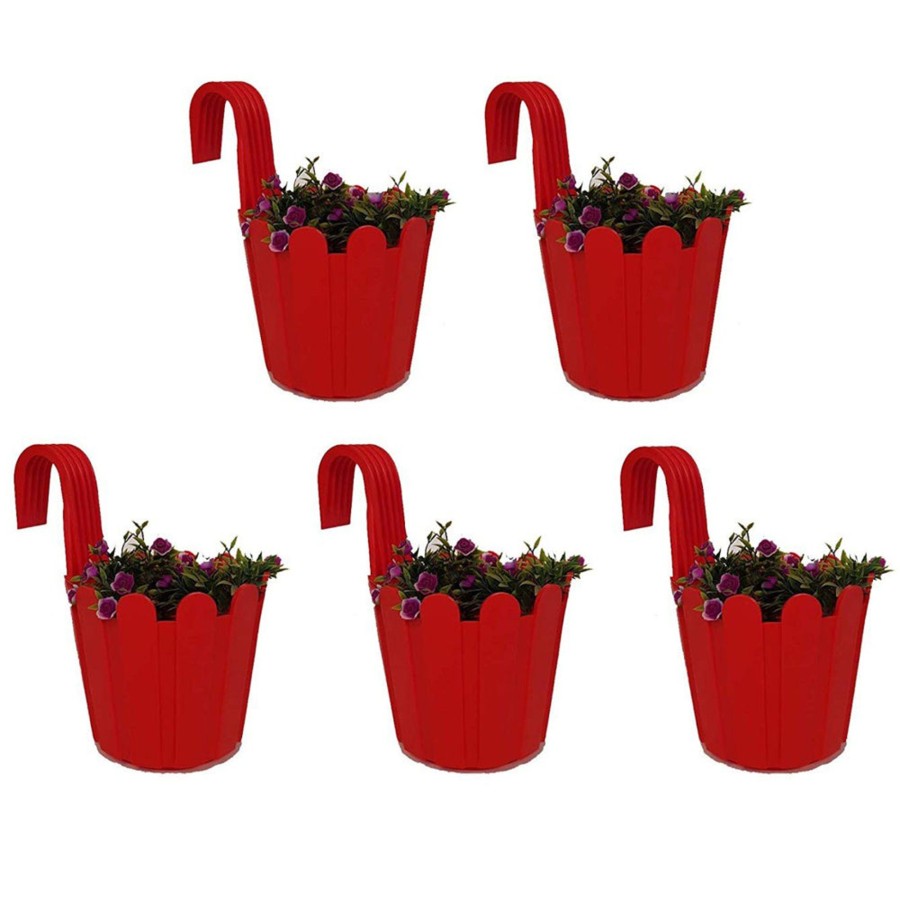 Garden Planters Wonderland | Wonderland (Set Of 5) French Hook Premium Plastic Railing Planter In Red