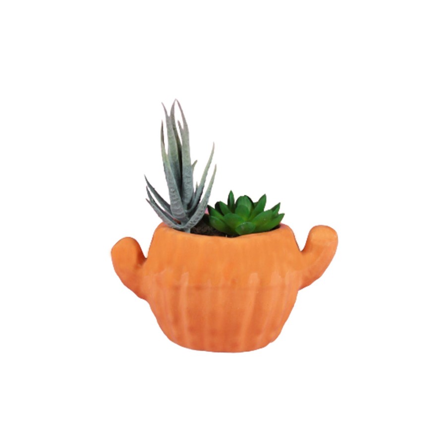 Garden Planters Wonderland | Cactus Shape Ceramic Pot For Home And Garden Decoration (Orange)