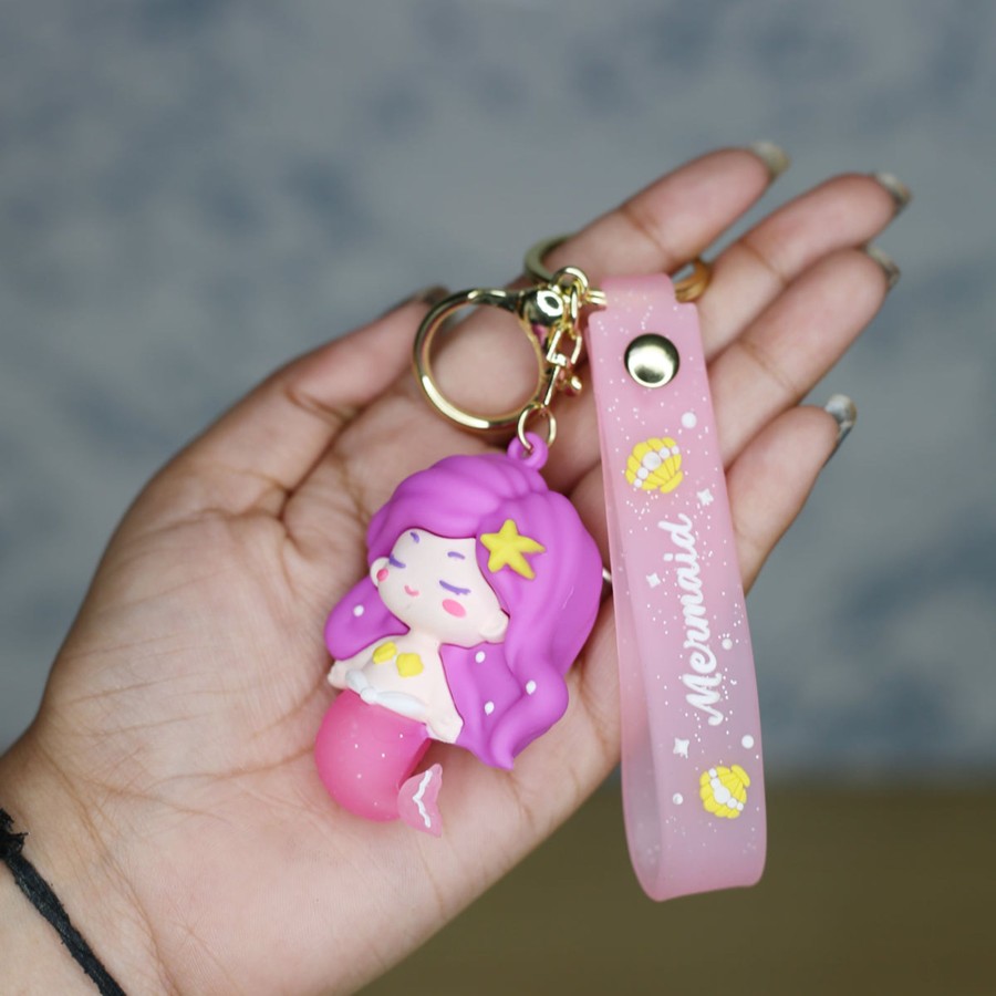 Gifts Wonderland Garden Arts and Craft | Mermaid Cartoon Style Keychain With Band ( Pink And Purple)