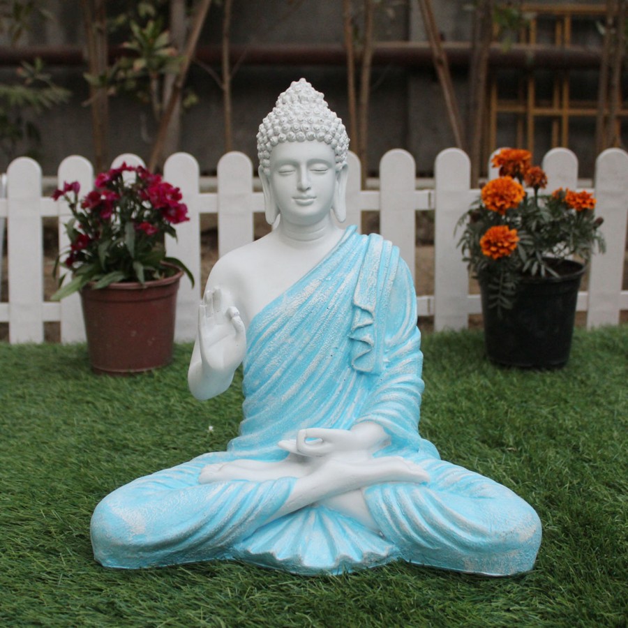 Garden Decor Wonderland Buddha And Monk Statue | Wonderland Resin 14'' Height Blue Buddha (Aashirwad)