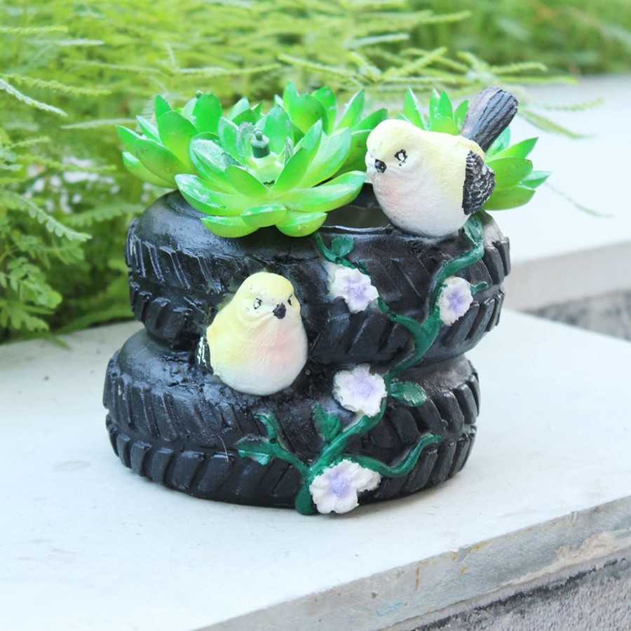 Garden Planters Wonderland | Tyre With Two Birds Pot For Home And Balcony Decoration