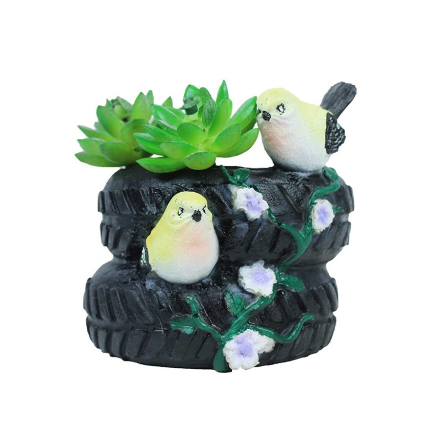 Garden Planters Wonderland | Tyre With Two Birds Pot For Home And Balcony Decoration