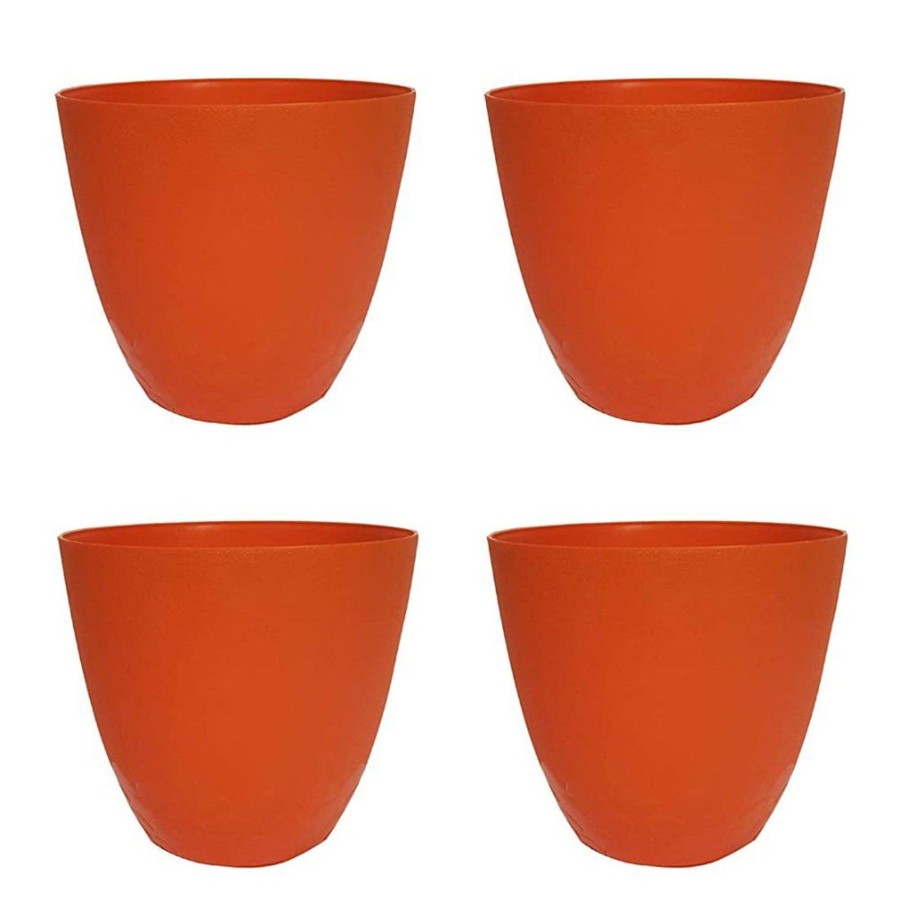 Garden Planters Wonderland | Designer Flora Plastic Pots For Outdoor (Set Of 4) (Orange)