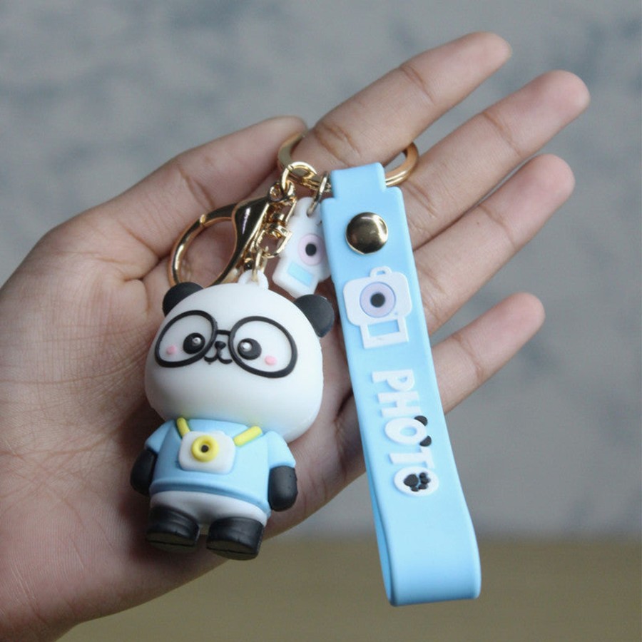 Gifts Wonderland | Wonderland Panda Photo Keychain In Blue 2-In-1 Cartoon Style Keychain And Bag Charms Fun And Functional Accessories For Bags And Keys