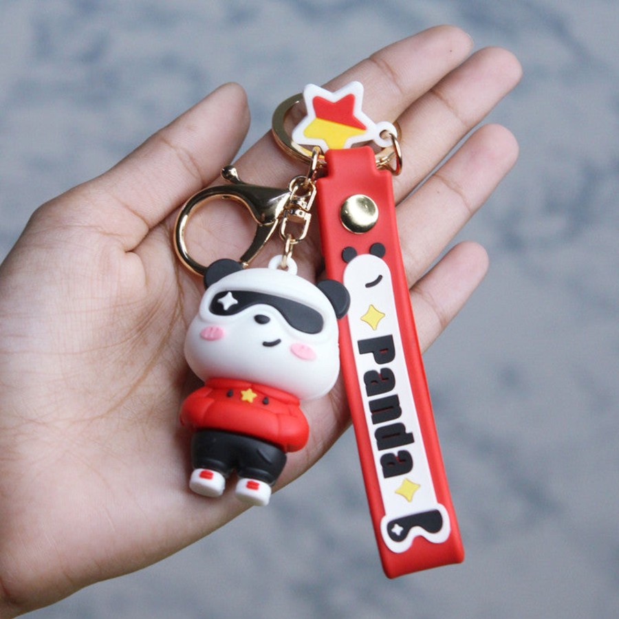 Gifts Wonderland | Wonderland Panda Specs Keychain In Red 2-In-1 Cartoon Style Keychain And Bag Charms Fun And Functional Accessories For Bags And Keys