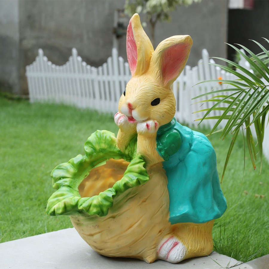 Garden Planters Wonderland | Wonderland Bunny With Carrot Planter (Seagreen)| Garden Planters | Designer Garden Pots