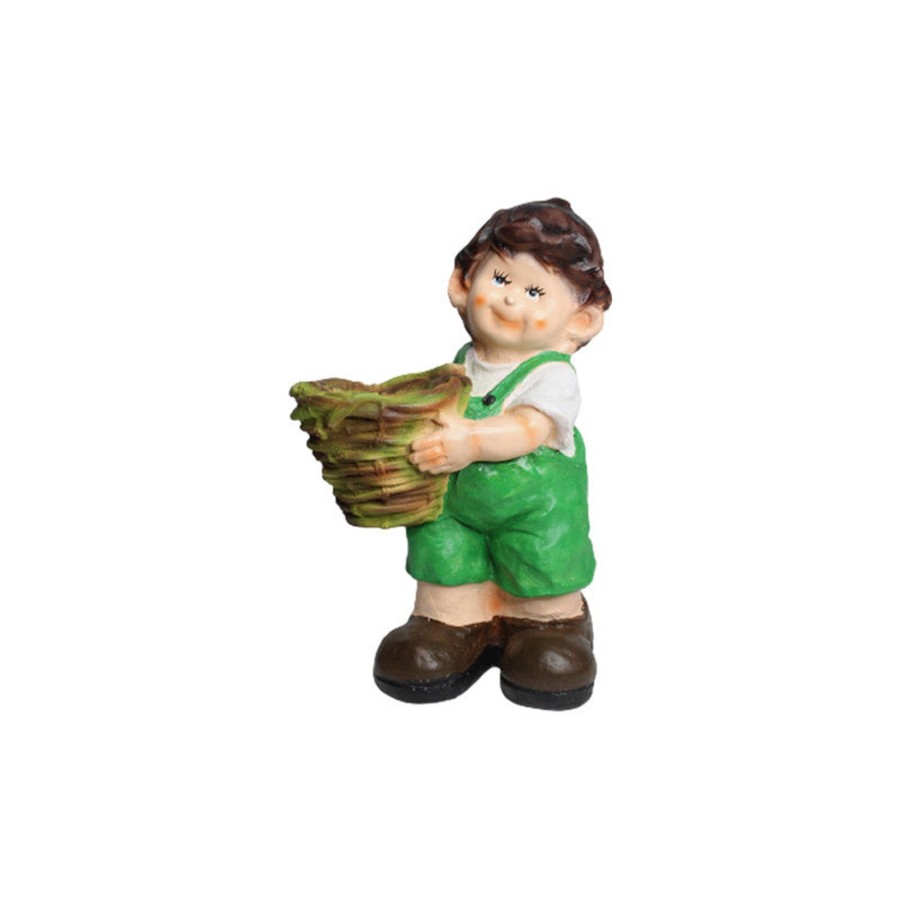 Garden Planters Wonderland | Wonderland Boy Holding Basket Planter (Green) | Garden Planters | Outdoor Decorative Garden Pots