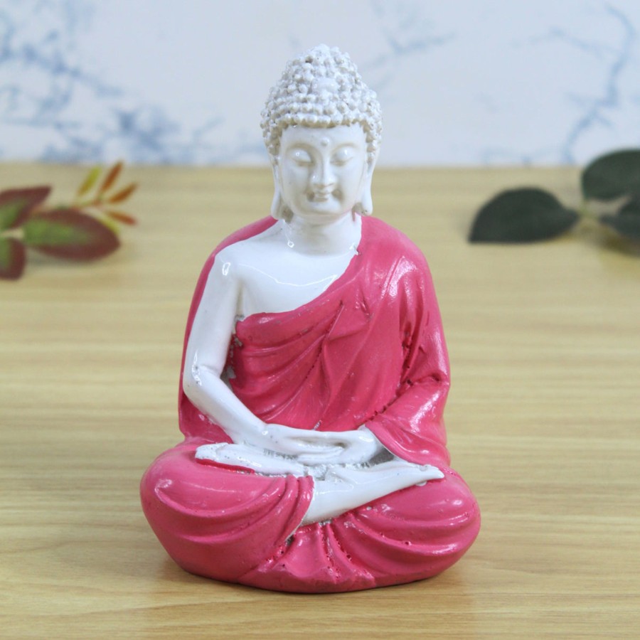 Garden Decor Wonderland Buddha And Monk Statue | Wonderland 5 Inch Resin Pink Samadhi Buddha