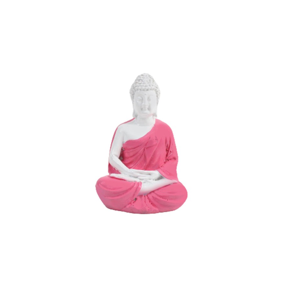 Garden Decor Wonderland Buddha And Monk Statue | Wonderland 5 Inch Resin Pink Samadhi Buddha