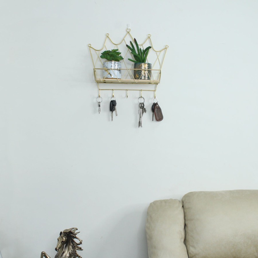 Home Decor Wonderland Wall Shelf | Metal And Wooden Crown Shape Wall Shelf