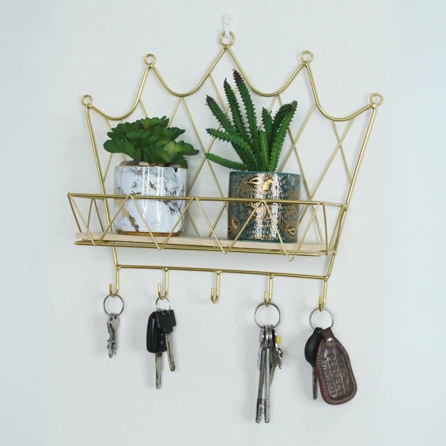 Home Decor Wonderland Wall Shelf | Metal And Wooden Crown Shape Wall Shelf