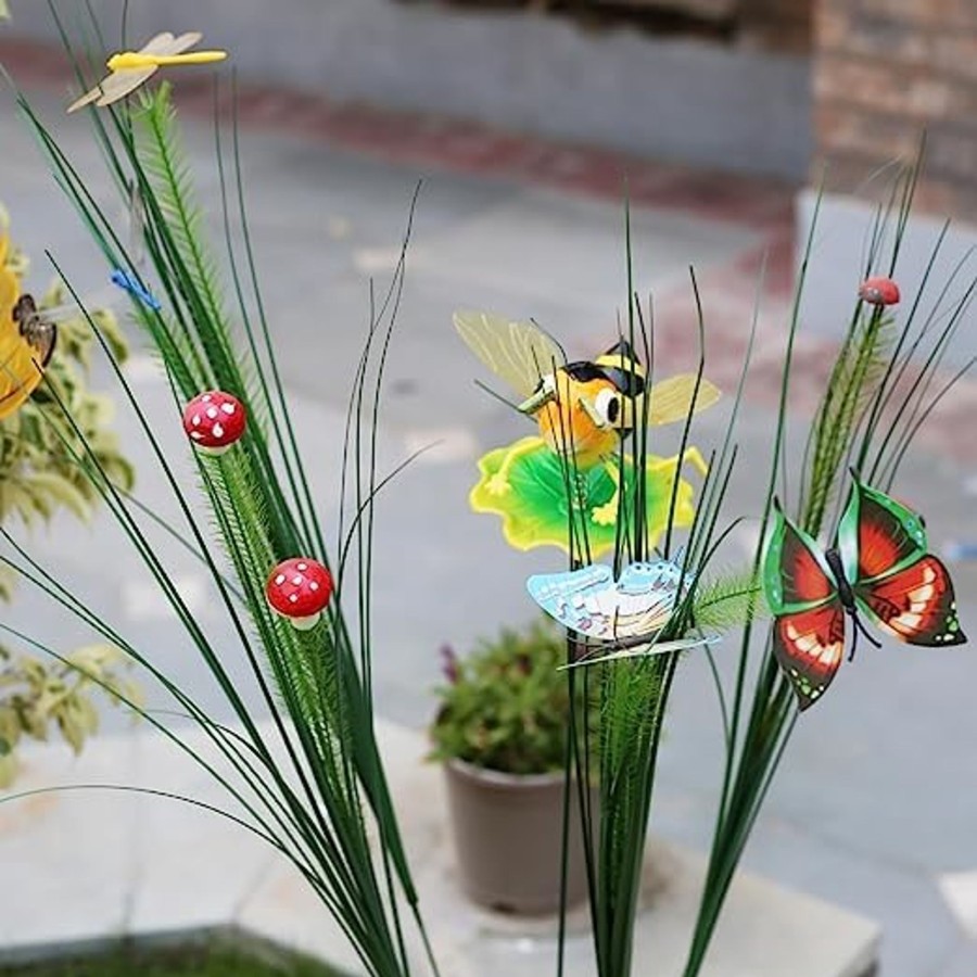 Artificial Turf Plants Wonderland | (Set Of 4) Artificial Leaves Sticks With Mini Creatures