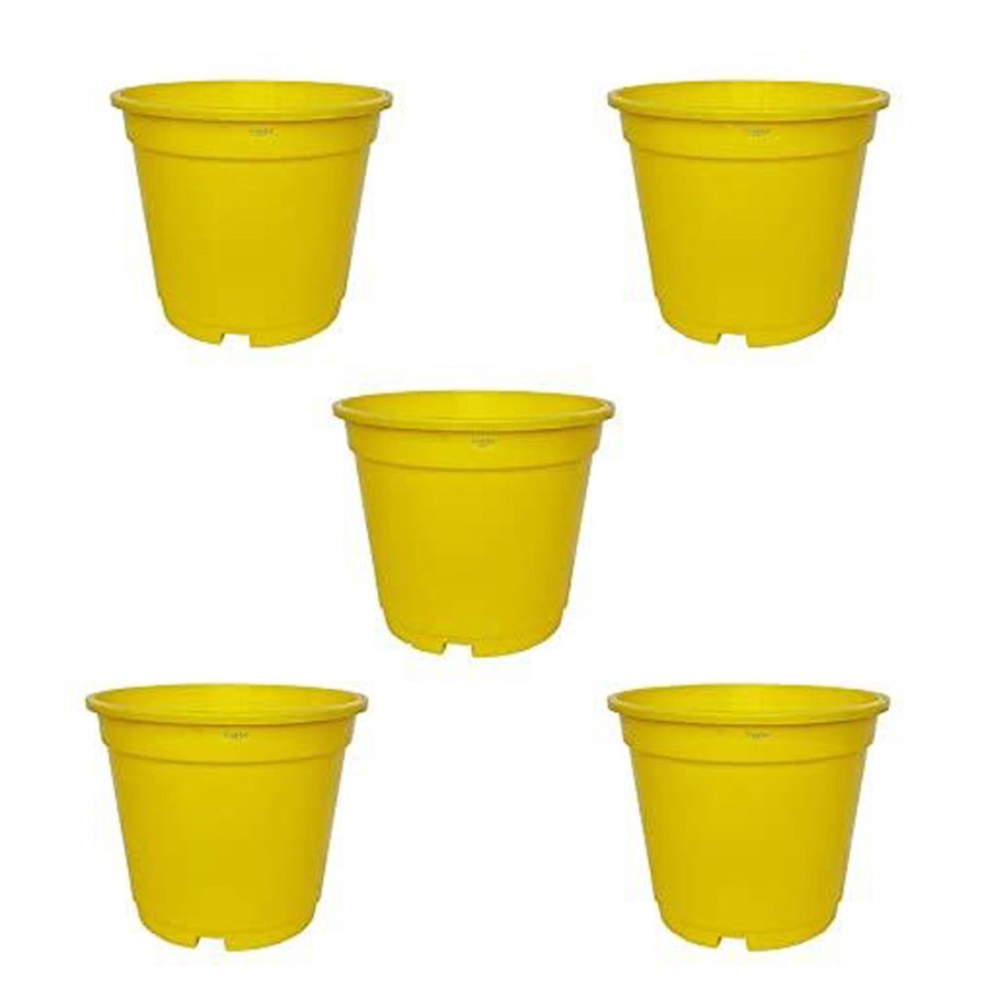 Garden Planters Wonderland | 8 Inch Set Of 5 Plastic Pots For Outdoor ( Plastic Pots For Home Plants) (Yellow)