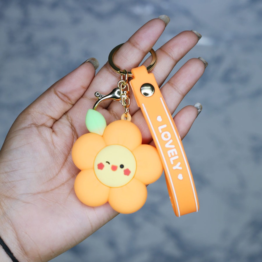 Gifts Wonderland Garden Arts and Craft | Orange Flower Cartoon Style Keychain With Band ( Orange)