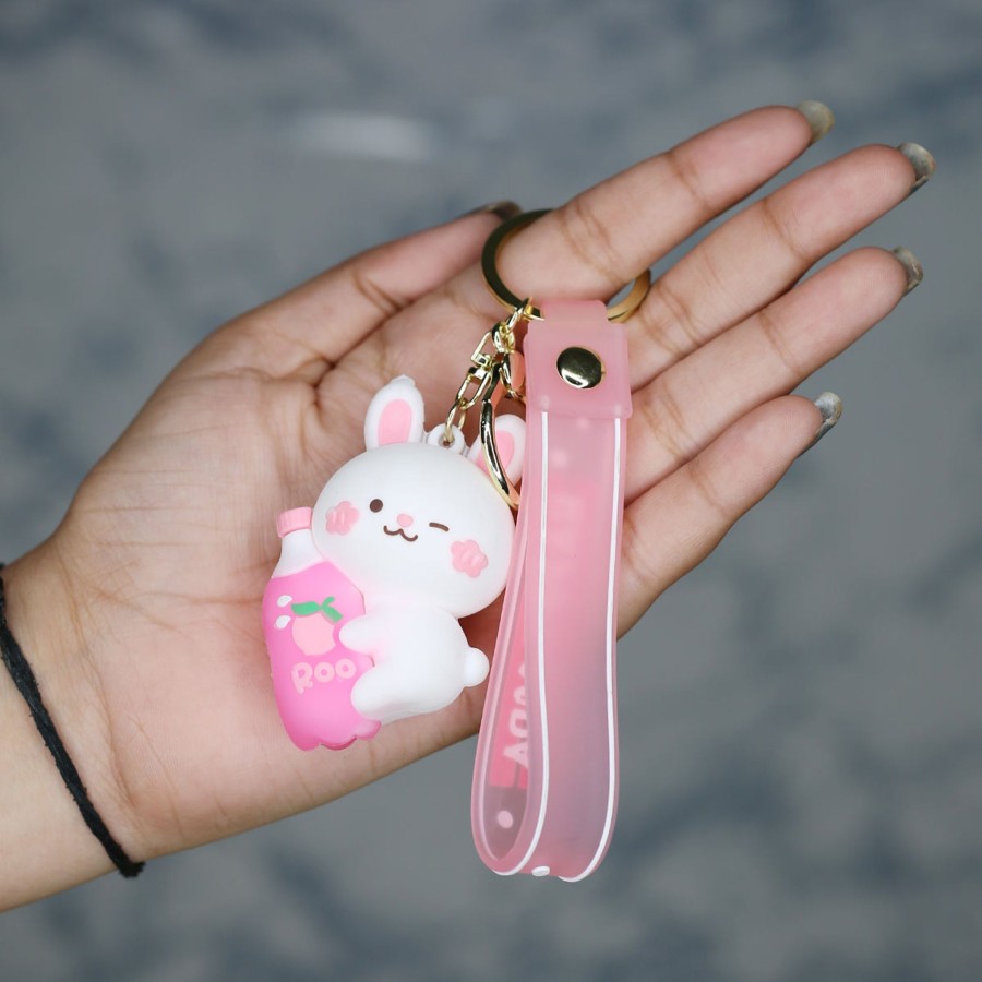 Gifts Wonderland Garden Arts and Craft | Cute Pink Bunny Cartoon Style Keychain With Band