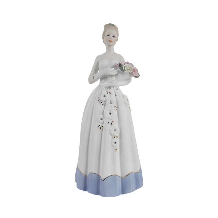 Home Decor Wonderland Human Figurine | Victoria Lady Fine Porcelain Figurine With Bouquet Of Flowers, Showpiece