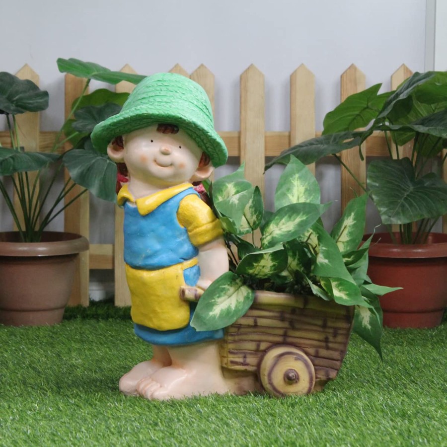 Garden Planters Wonderland | Girl Statue Pulling Cart For Garden Decoration