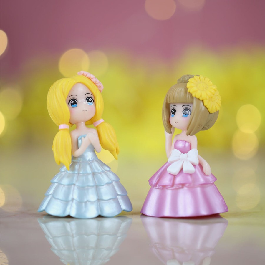 Miniature Fairy Garden Wonderland | Wonderland Miniature Toys Dressed Girls - Blue + Pink