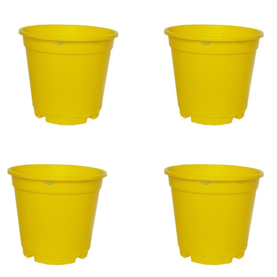 Garden Planters Wonderland | 6 Inch Set Of 4 Small Plastic Pots For Outdoors ( Plastic Pots For Home Plants) (Yellow)