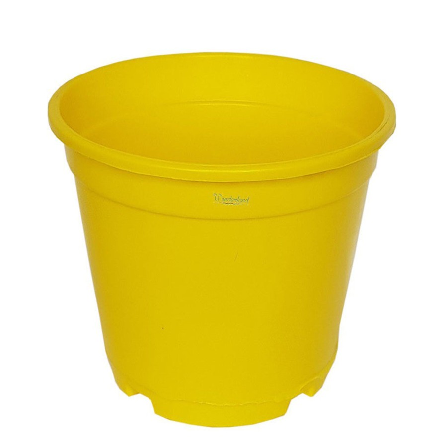 Garden Planters Wonderland | 6 Inch Set Of 4 Small Plastic Pots For Outdoors ( Plastic Pots For Home Plants) (Yellow)