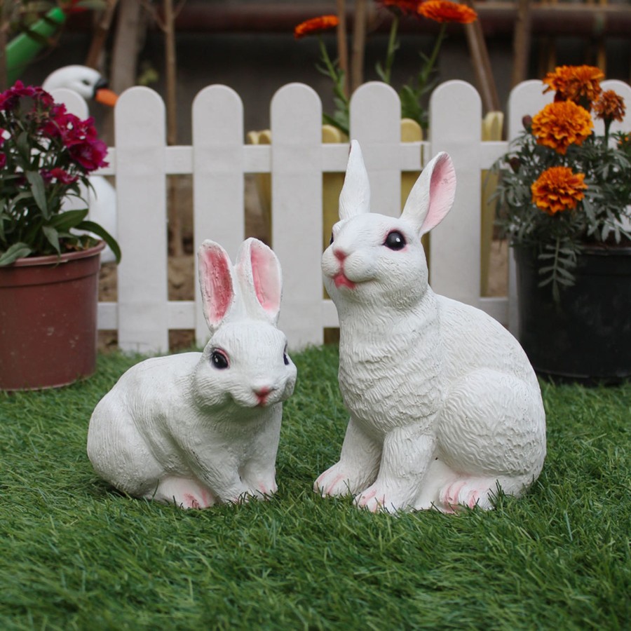 Garden Decor Wonderland Garden Statues | Wonderland ( Pack Of 2 ) Resin Cute Standing And Sitting Rabbit (Medium)