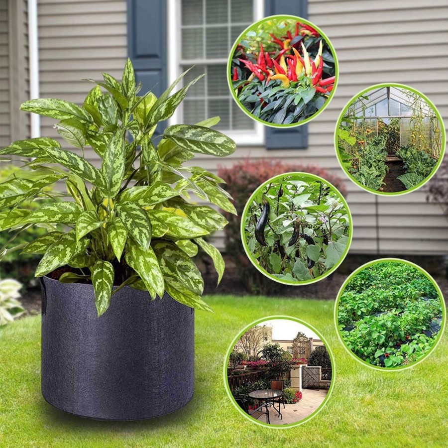 Garden Essentials Wonderland | (Pack Of 5) 12 X 12 Inch Grow Bags Heavy Duty Container Plant Pots With Handle.