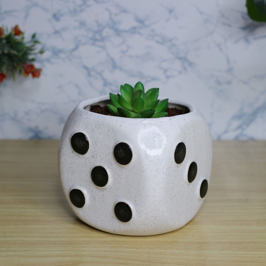 Garden Planters Wonderland | Dice Ceramic Planter For Home And Garden Decoration (White)