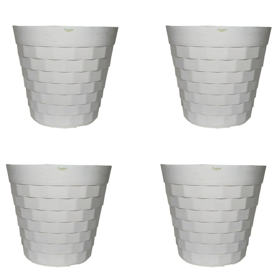 Garden Planters Wonderland | ( Set Of 4) 10 Inches Brix Plastic Round Garden Pots For Outdoor (White)