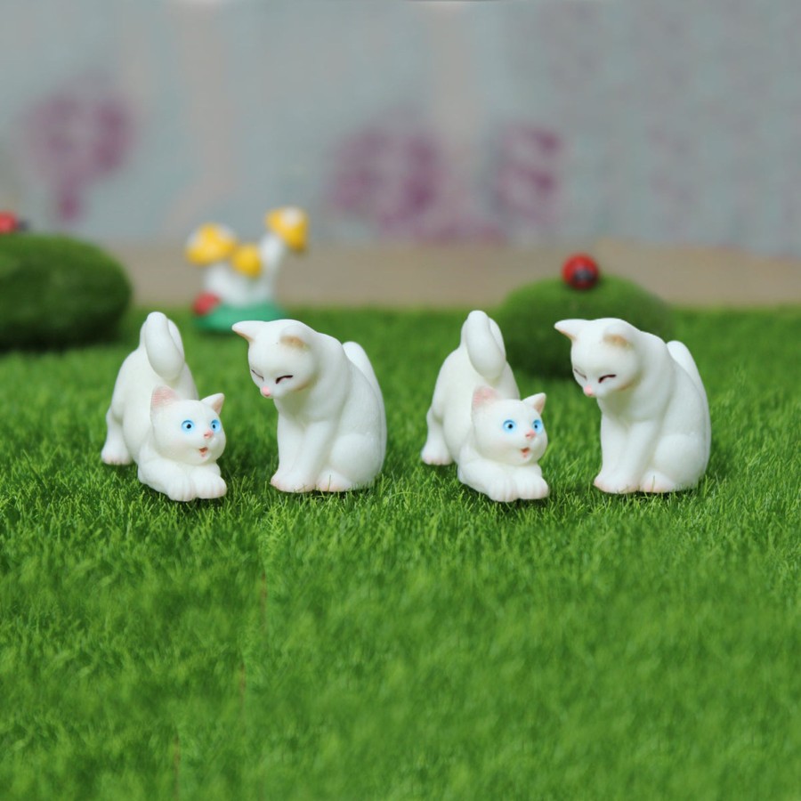 Miniature Fairy Garden Wonderland | Miniature Toys : (Set Of 4) White Kitty For Fairy Garden Accessories