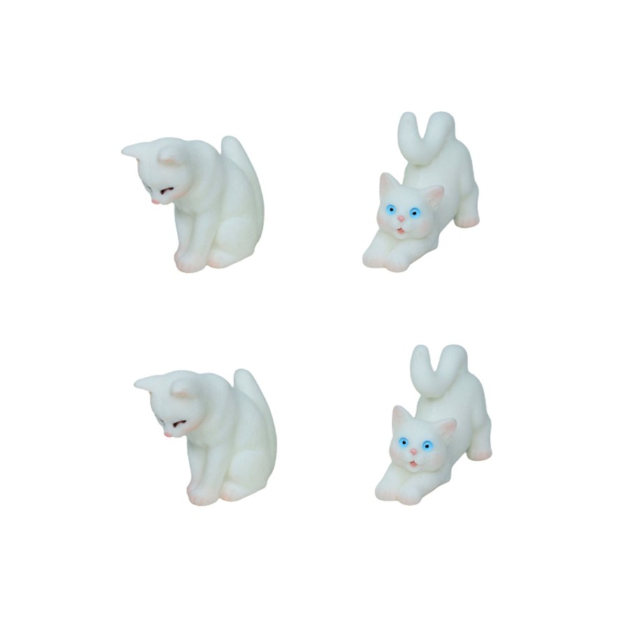 Miniature Fairy Garden Wonderland | Miniature Toys : (Set Of 4) White Kitty For Fairy Garden Accessories