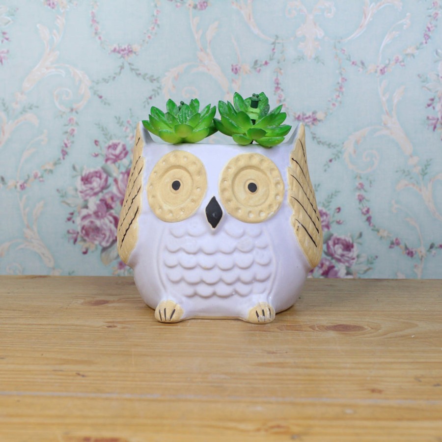 Garden Planters Wonderland | Medium Owl Ceramic Pot For Home Decoration (Light Purple)