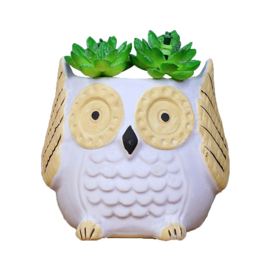 Garden Planters Wonderland | Medium Owl Ceramic Pot For Home Decoration (Light Purple)