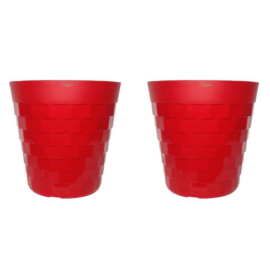 Garden Planters Wonderland | ( Set Of 2) 10 Inches Brix Plastic Round Garden Pots For Outdoor (Red)