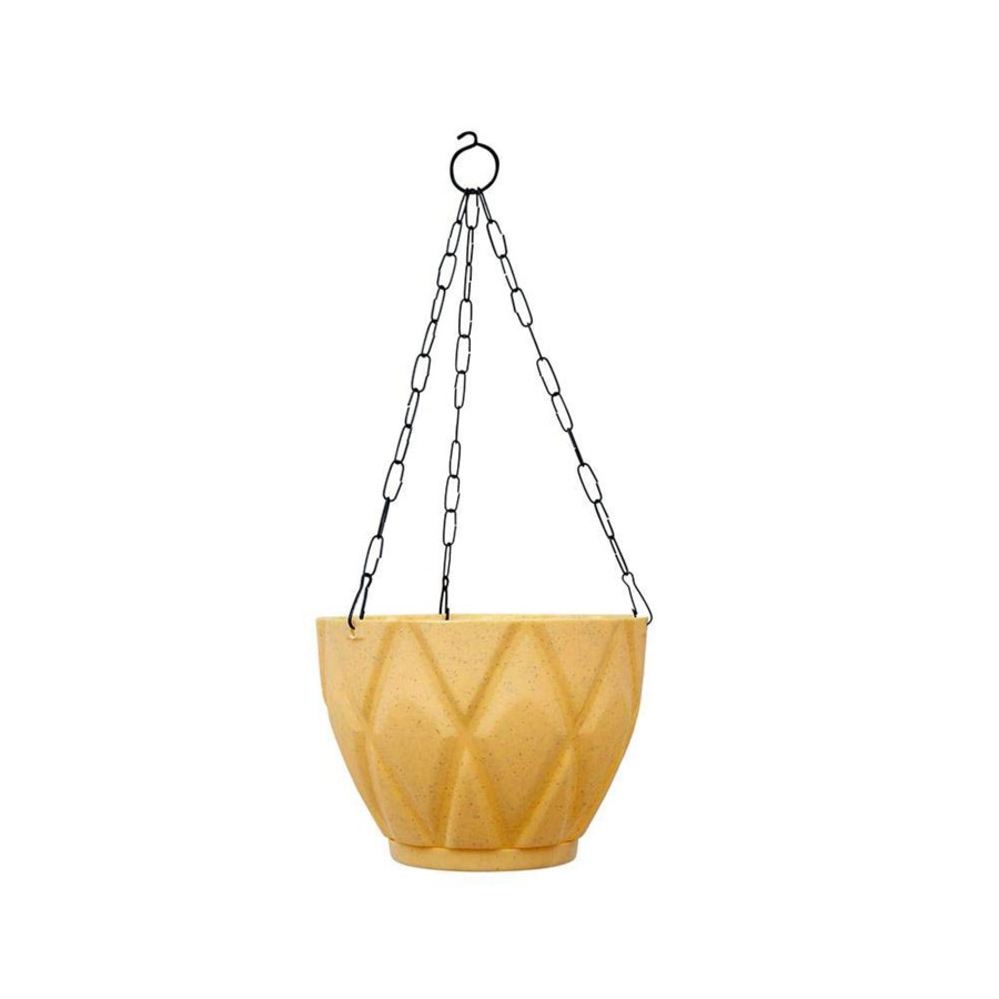 Garden Planters Wonderland | (Set Of 2) Hanging Solitaire Pot With Chain And Drain Base For Home Garden, Beige