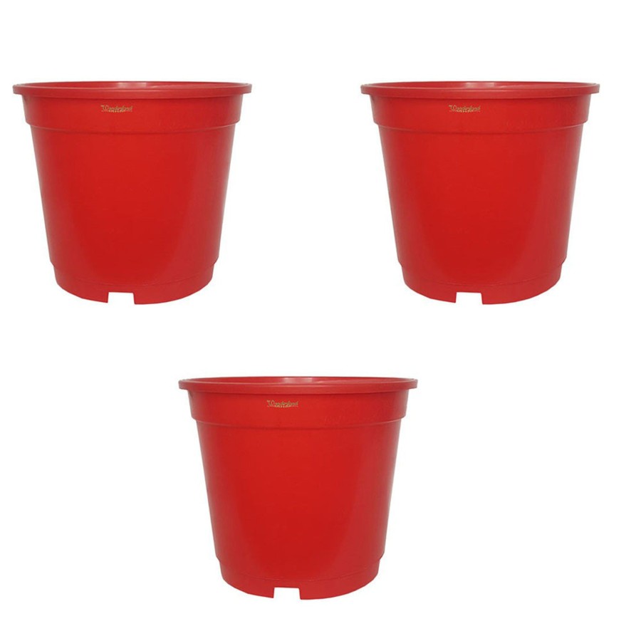 Garden Planters Wonderland | 8 Inch Set Of 3 Big Plastic Pots For Outdoor ( Plastic Pots For Home Plants) (Red)