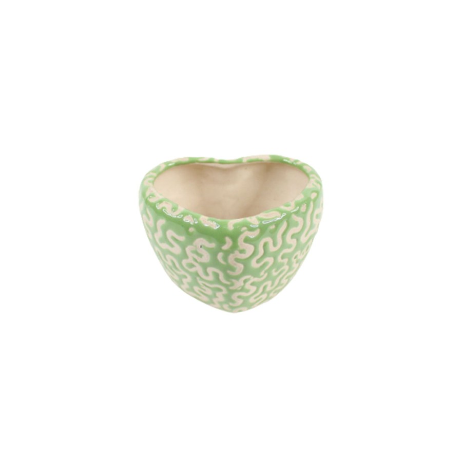 Garden Planters Wonderland | Ceramic Heart Pot For Home And Garden Decoration (Green)