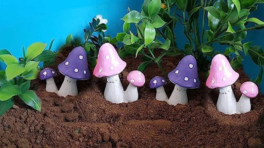 Miniature Fairy Garden Wonderland Garden Arts and Craft | (Set Of 4) Mushroom Miniature Garden Decorations Accessories