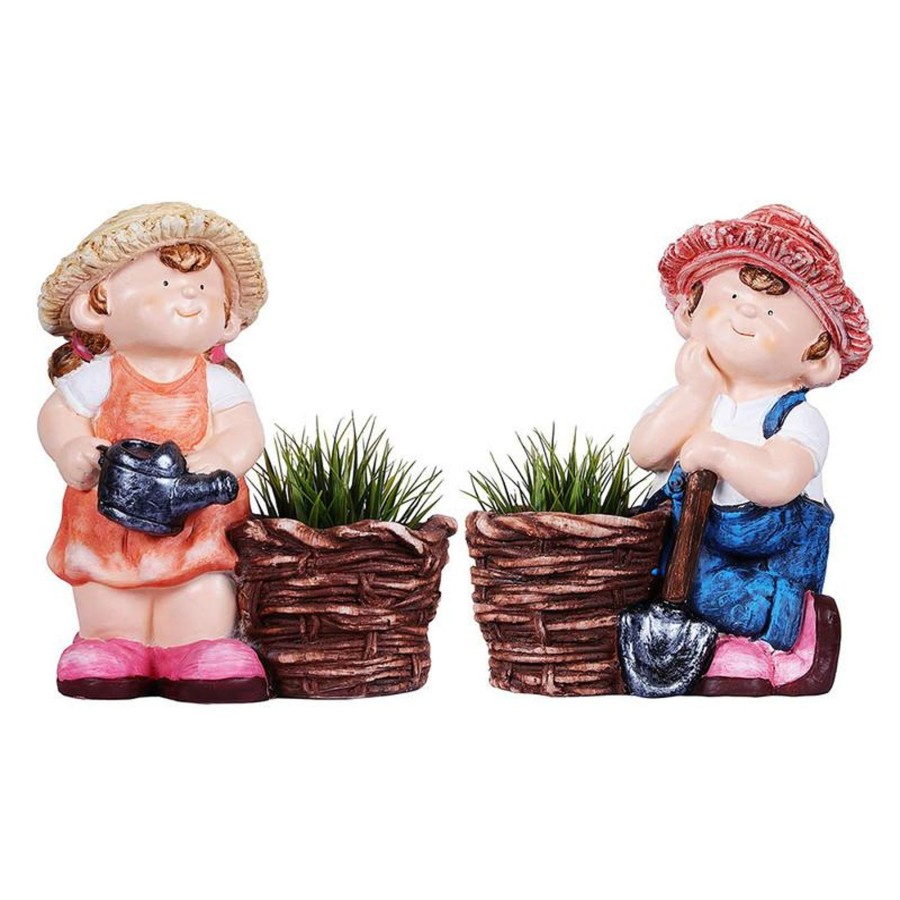 Garden Decor Wonderland Garden Statues | (Set Of 2) Farm Boy With Spade & Girl With Watercan Planter